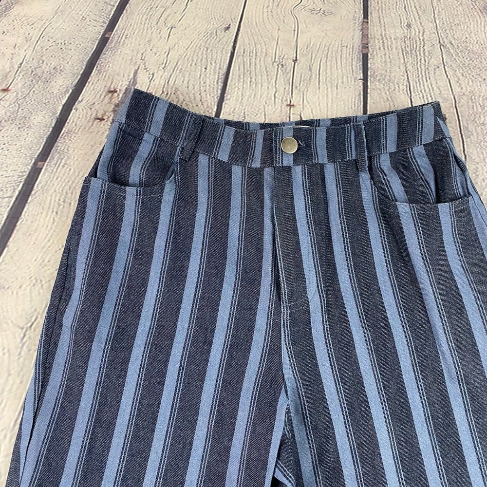 Wild Honey Striped High Waisted Chambray Twill Pants - Picture 4 of 8